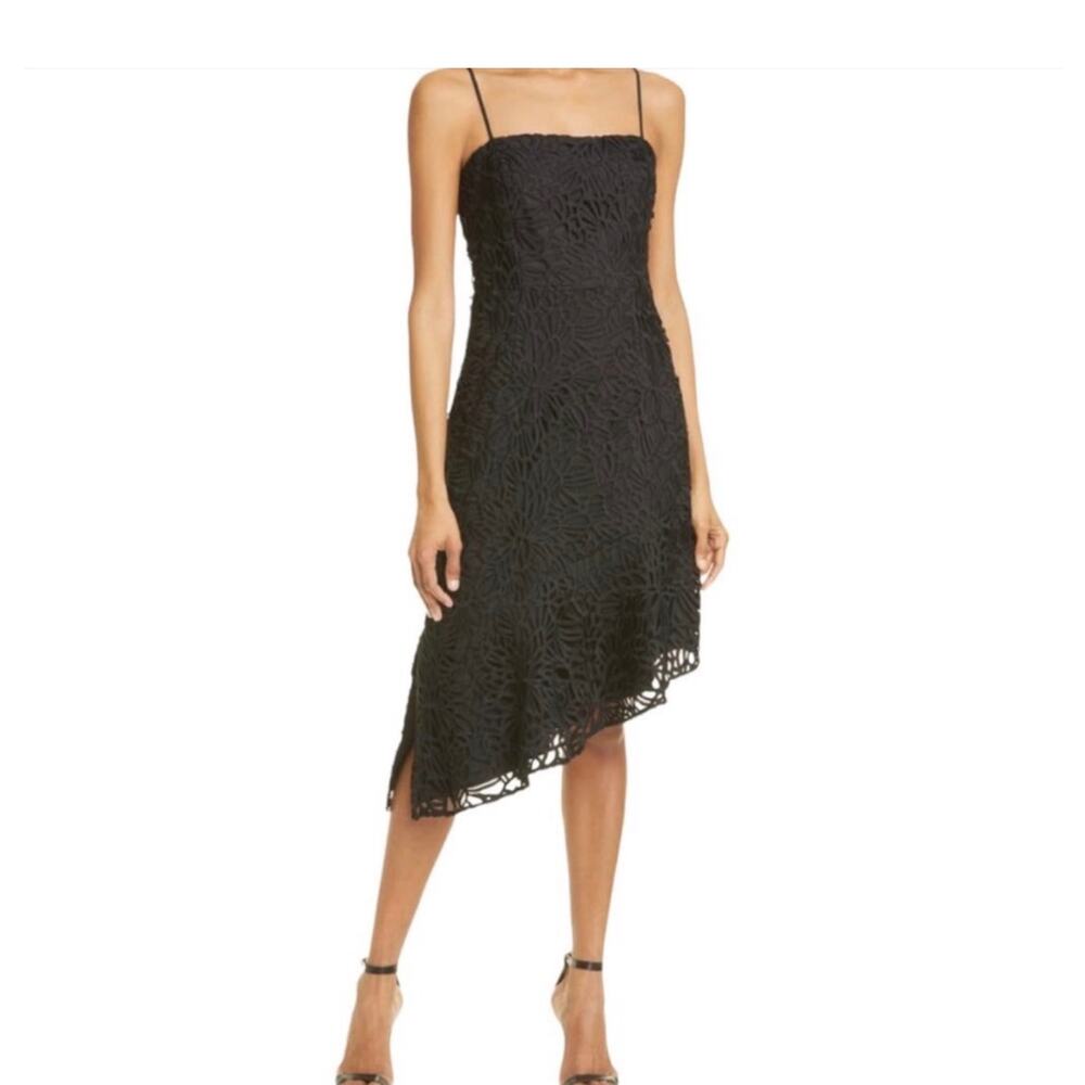Milly Diara Embroidered asymmetric Black Lace strappy cocktail party Dress 4 NWT